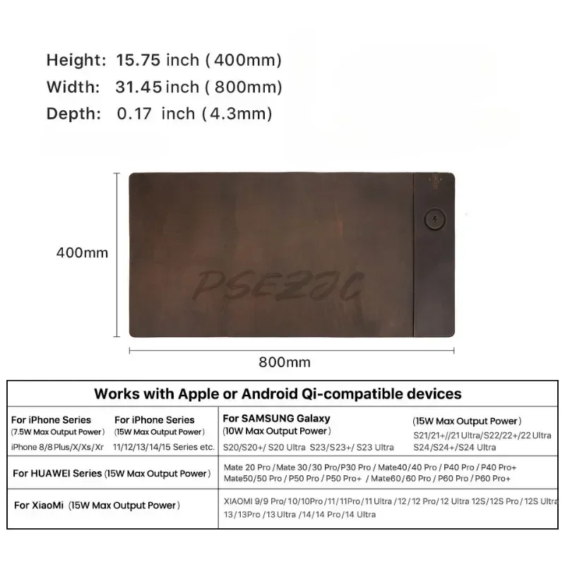 Vintage Cowhide Mouse Pad with - Wireless Charging Pad ulasan dan harga